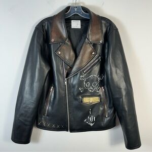 Urban Outfitters Black and Brown Vegan Leather Jacket L